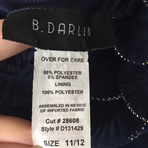 B Darlin One Shoulder Metallic Rosette Ruched Navy Mini Dress Size 11/12 - Picture 3 of 7